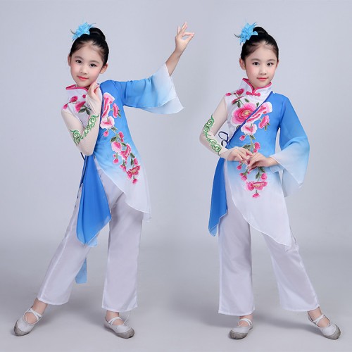 Traditional chinese folk dance costumes for girls opera dance studio oriental yangko fan dance dresses for children Ancient Fairy cosplay Dress 